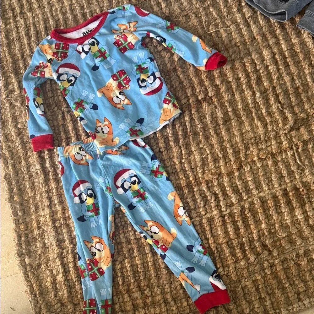 Kids One Piece Pajama Set - Blue and Red Christmas BLUEY Long Sleeve PJ Set